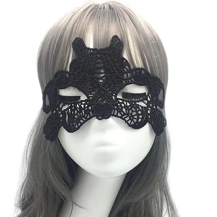 Damen Gothic Spitzenmaske Cosplay Halloween Party Karneval Sexy Damen Kostüme Weihnachten Halbgesicht Tier Rollenspiel Masken Kleid – Detail 16
