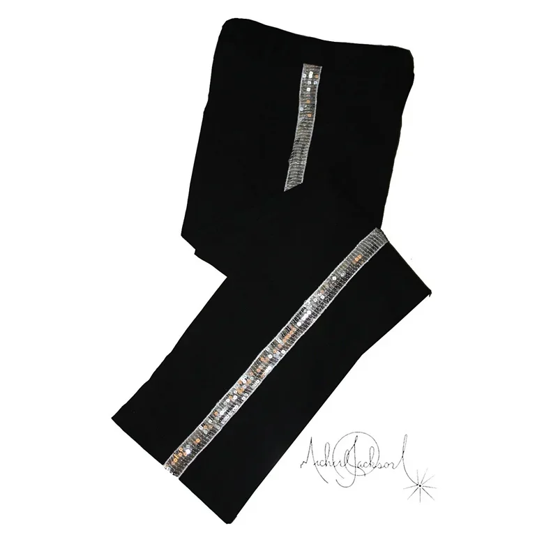 سروال MJ Michael Jackson Black Entertainers فضي مستقيم لمحبي أداء بيلي جين