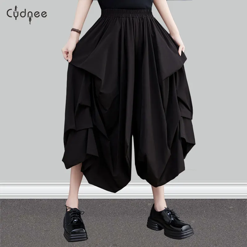 Casual Women Wide Leg Lounge Pants Plus Size Capris Loose Trousers Solid Palazzo Pants Lounge Big Size Slacks Jogger