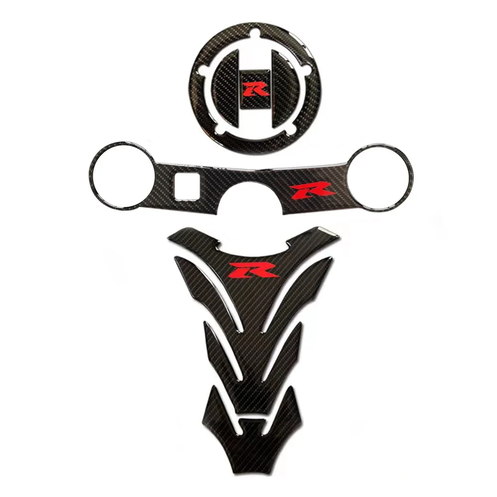 For Suzuki GSX-R GSXR600 GSXR750 GSXR1000 GSX1300R 3D Carbon Tank Cap Tank Pad Fork Triple Tree Upper Clamp Sticker Decal Grip