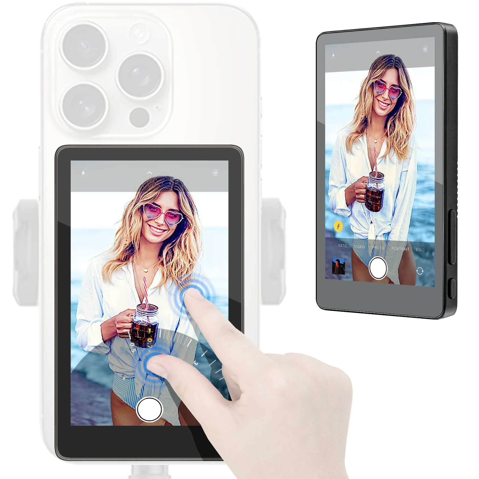 

Телефон Монитор для селфи Сенсорный экран Беспроводное магнитное крепление Vlog Телефон Задняя камера Селфи Wi-Fi Bluetooth-соединение для селфи Live