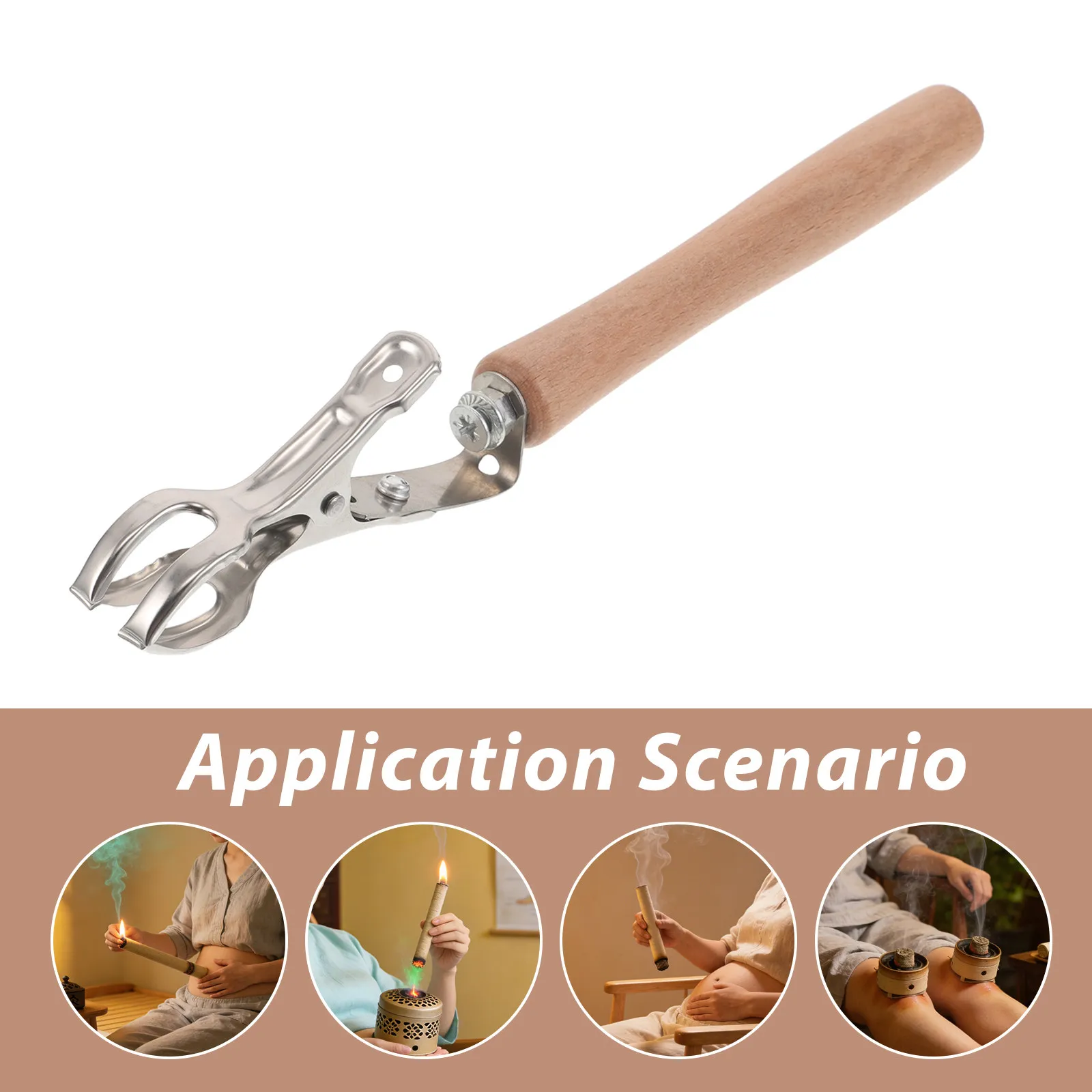 Handheld Moxibustion Clip Tool Portable Moxa Stick Holder Anti-Scald Heat Resistant Wooden Handle Ergonomic Moxibustion Stand
