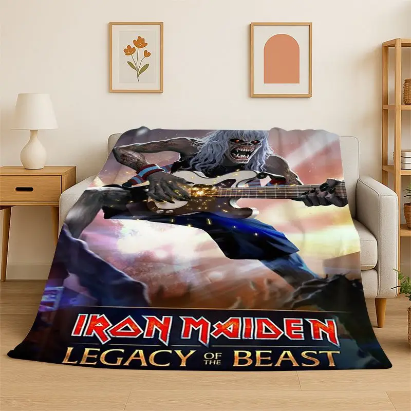 3D I-Iron Maiden Metal Band Flannel Blanket Soft Warm Throw Blanket for Bedroom Living Room Bed Travel Camping Picnic Gift