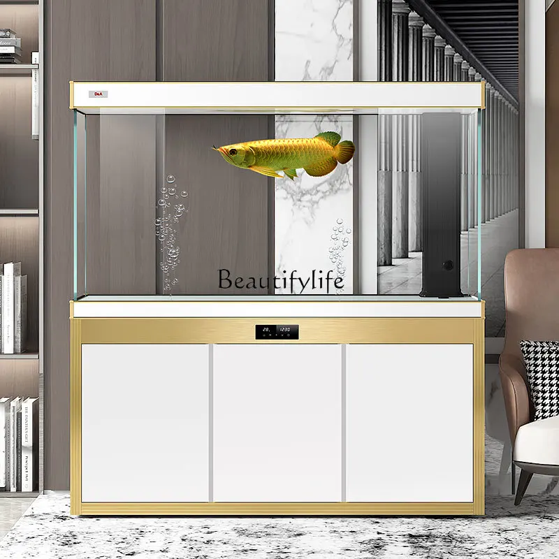 Ultra-white glass fish tank living room large floor-to-ceiling household entrance ecological bottom filter fish tank