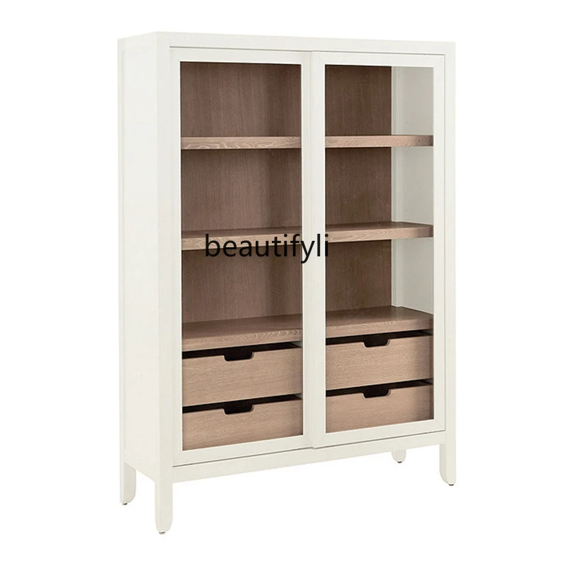 Nordic Fashion Simple Solid Wood Sideboard Glass Sliding Door Guest Restaurant Cabinet Wine Display Cabinet furniture