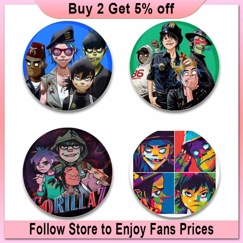 Gorillaz Boat Music Icons Brooch Badges on Backpack Handmade  Round Brooches Lapel Pins Decoration Art Jewelry Holiday Gifts