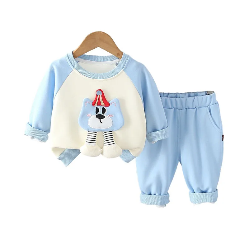 Yürüyor 2 Parça Kıyafet 2025 Bahar Erkek Bebek Butik Giysiler 2 ila 3 Yıl Kore Moda Karikatür Kazak üstler ve pantolonlar Çocuklar Set