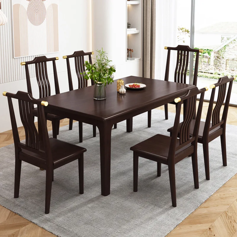 New Chinese Style Solid Wood Rectangular Dining Table And Chair Combination Small Apartment Living Room Simple Modern Home Dinin