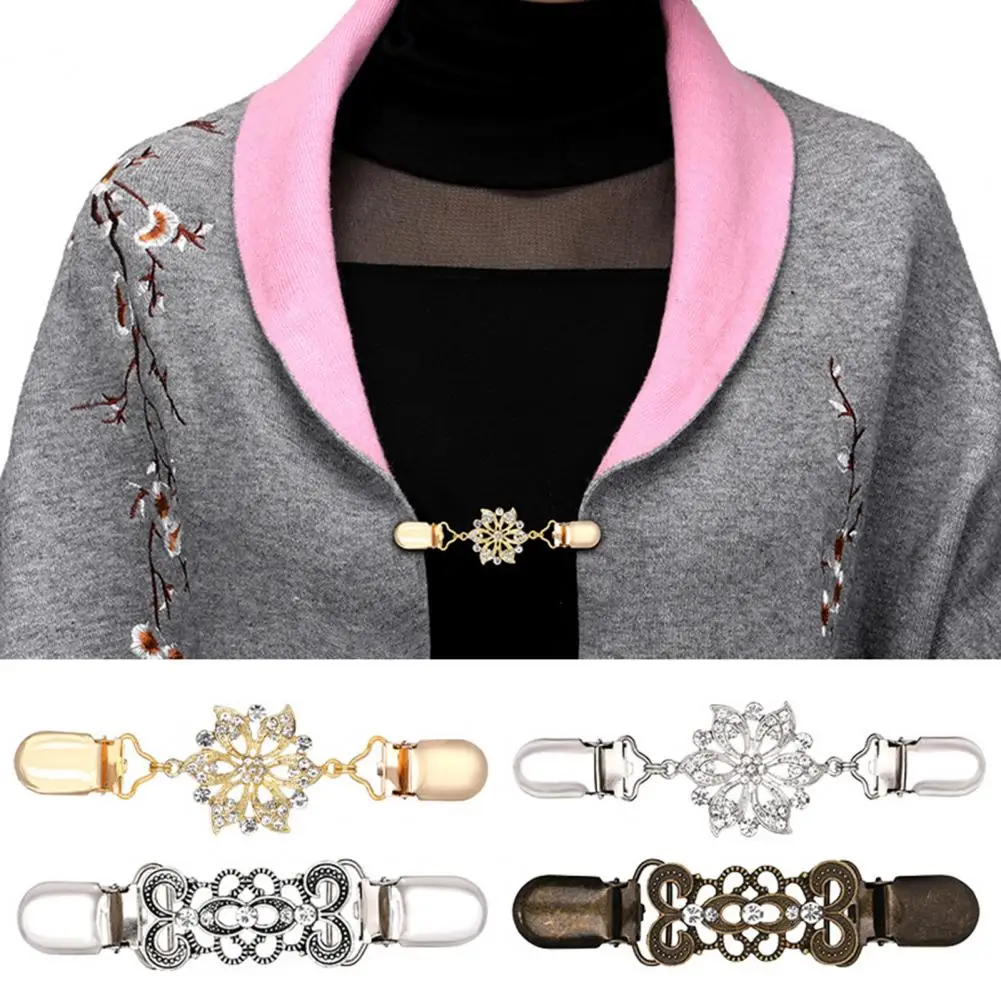Unique Shawl Clasp Vintage Rhinestone Sweater Duck Mouth Clips Cardigan Shawl Cloak Clasps Fashion Winter Shirt Collar for Women