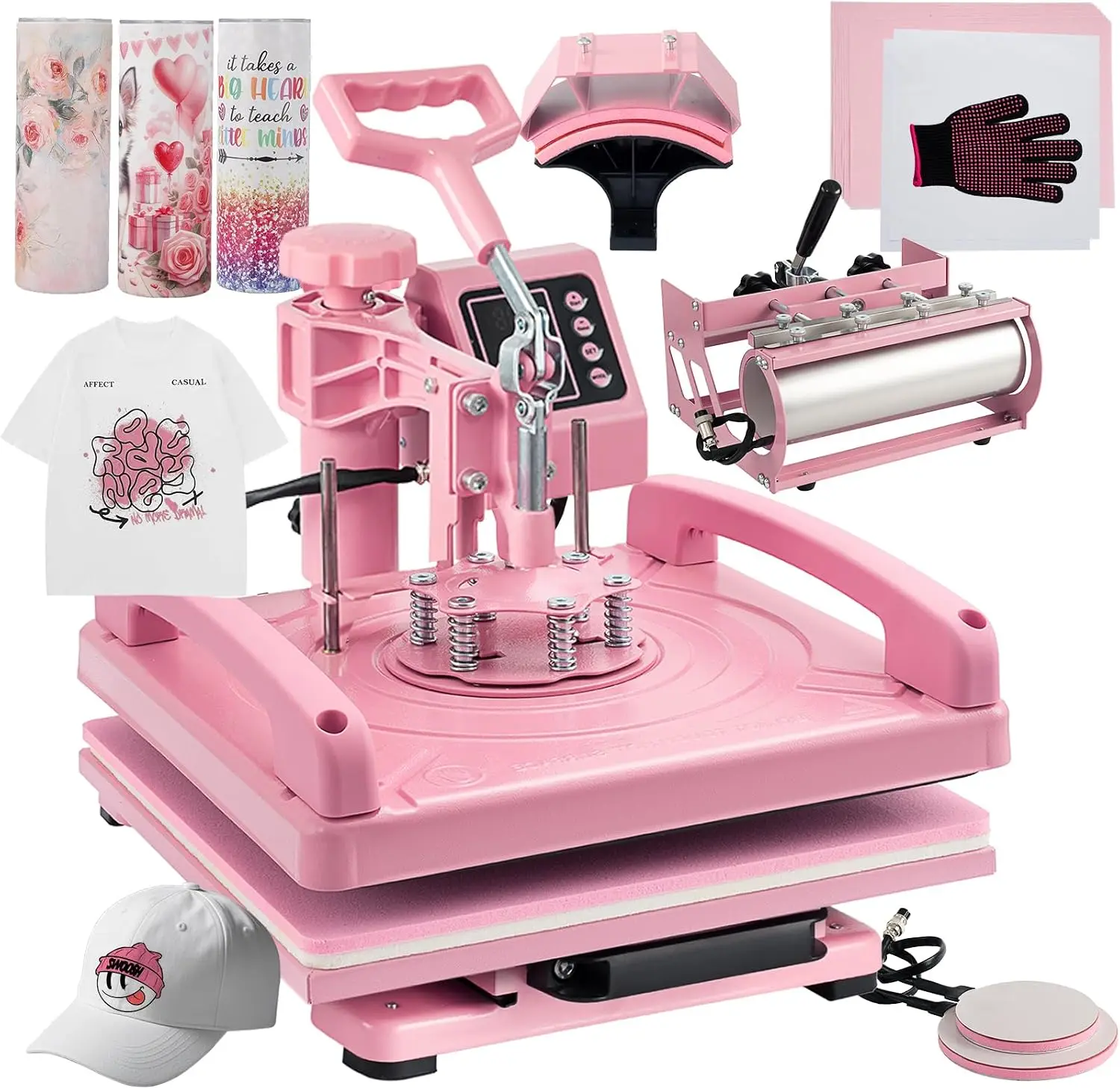 5 in 1 Heat Press Machine 15x15 Inch, Heat Press Machine for T Shirts Hat Cap Mug Plate 360° Swing Away, Sublimation Heat