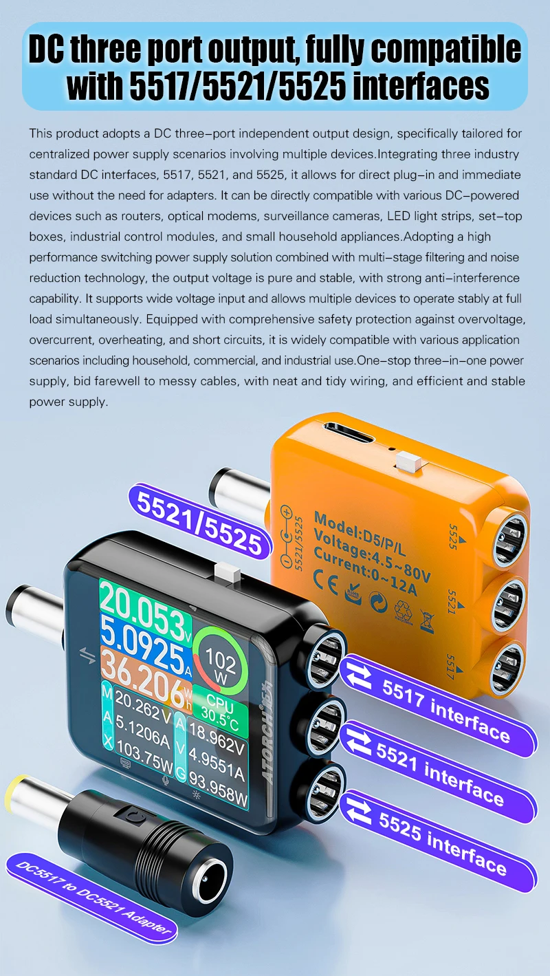 ATORCH D5P Touchscreen DC5.5 Tester DC 4.5-80V 12A Digital Voltmeter Amperemeter Wattmeter Batteriekapazität Leistungsanalysator Monitor – Detail 17