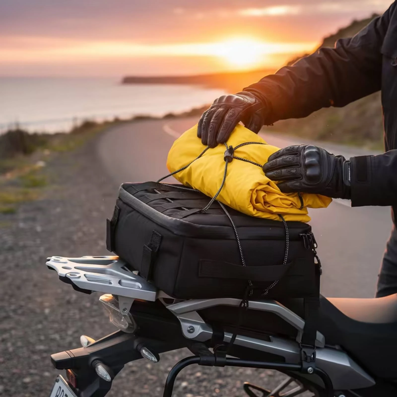 Motorcycle Tail Bag Lightweight Rear Top Bag Motorcycle Luggage with Straps Portable Heavy-Duty for Motorcyclists