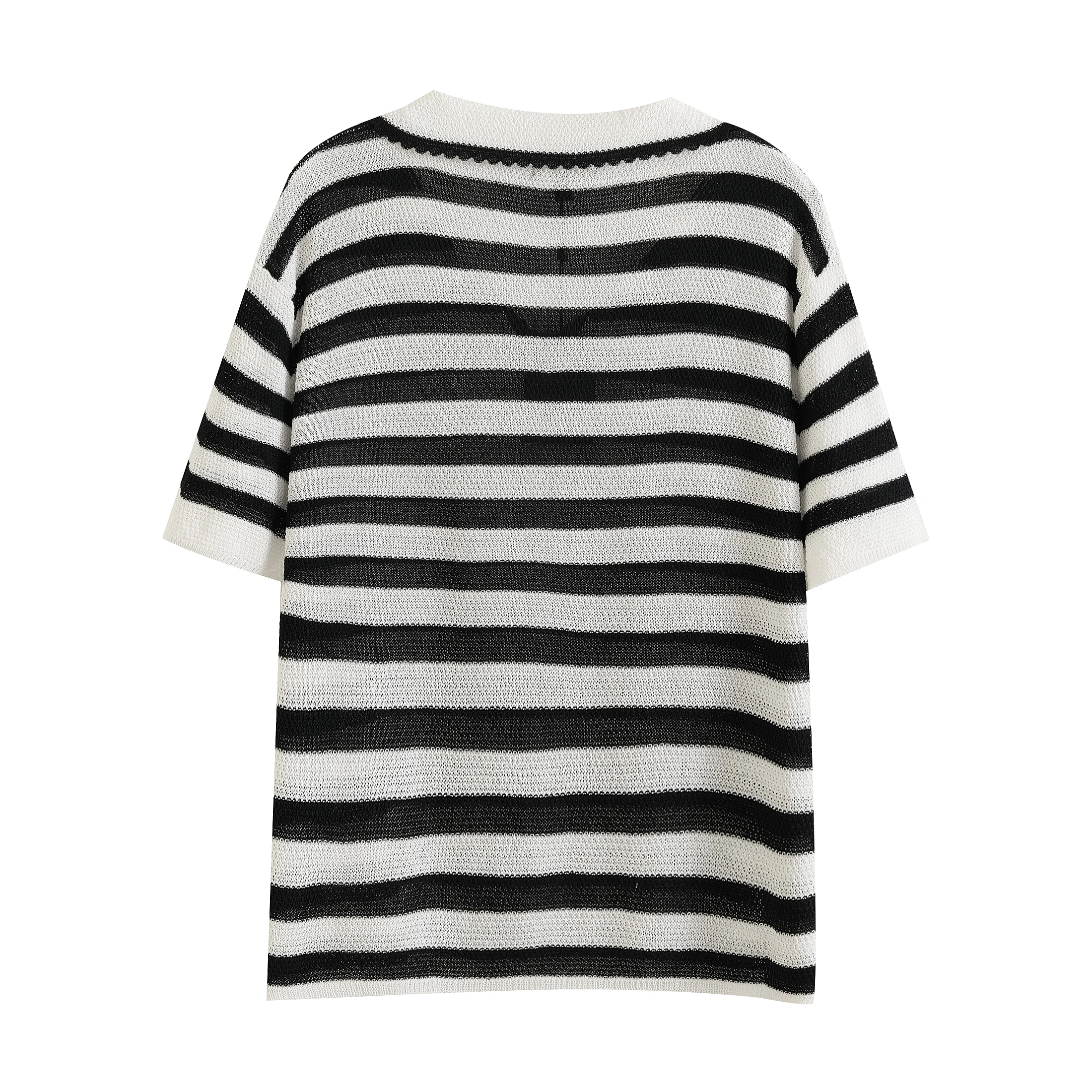 Ethereal MD 2025 massidutti summer new style of Ladies' fashion Chic black and white striped knitted short-sleeved Polo shirt