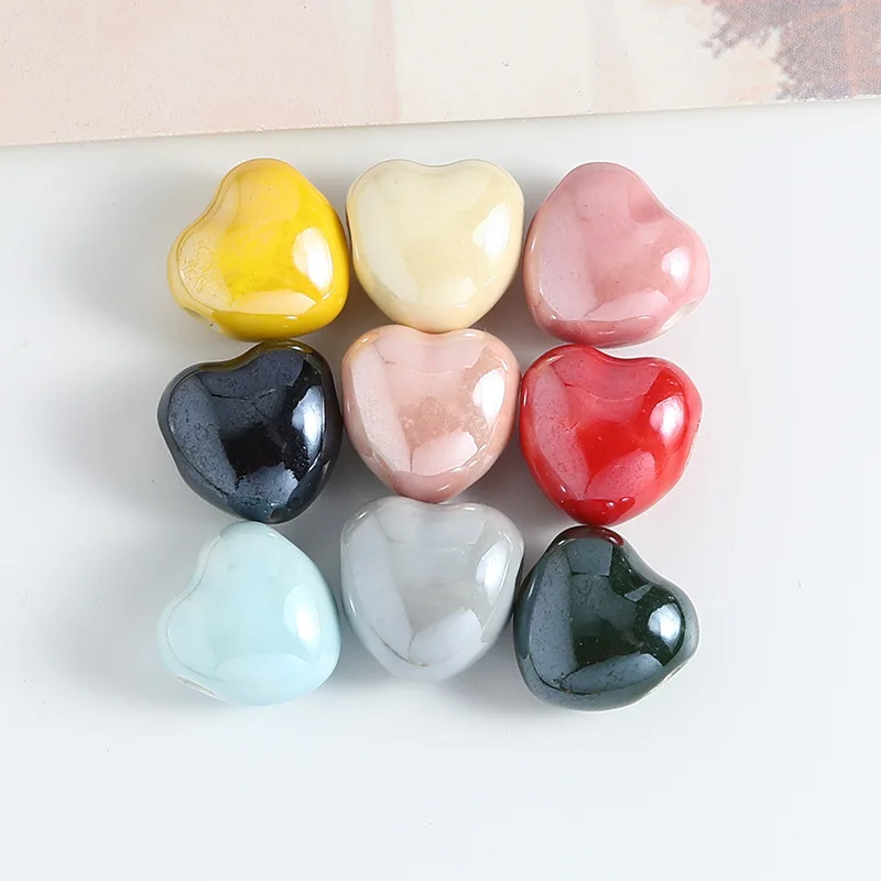 10PCS Electroplated Colored Heart-shaped Ceramics Beads For Jewelry Making Interval Bead Necklace Bracelet Craft DIY Supplie