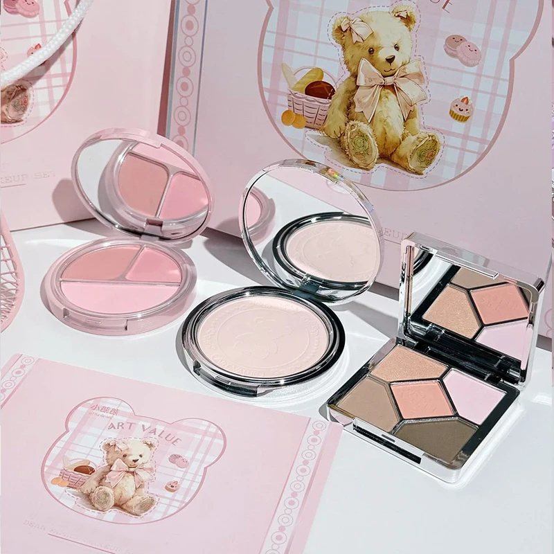 Coffret cadeau de maquillage familial ours, poudre de couleur pour les lèvres, fard à joues, ombre à paupières, cadeau de vacances, ensemble de maquillage