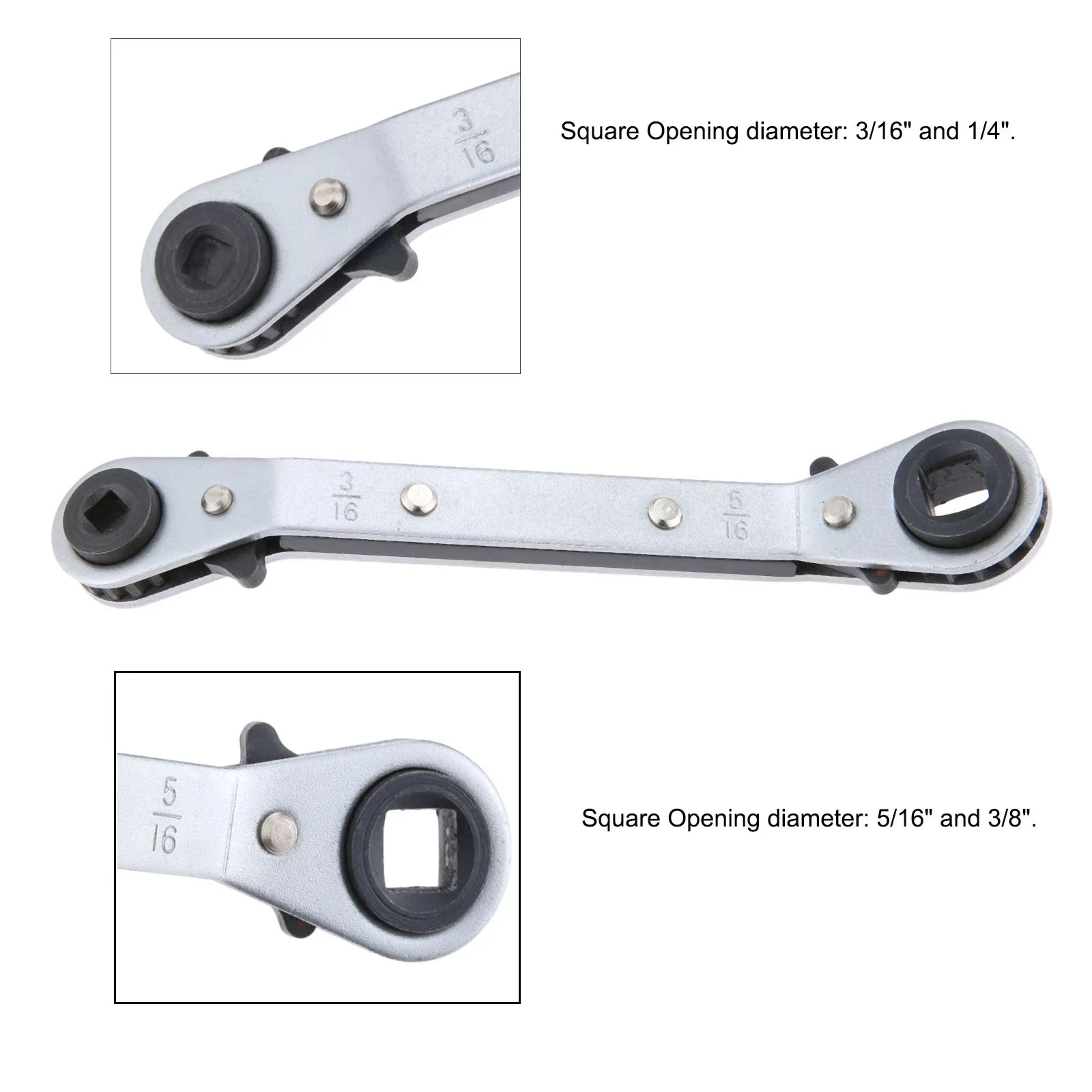 1pc Refrigeration Ratchet Wrench 4 Different Sizes 1/4 x 3/16 Square x 3/8 x 5/16 Square Air Conditioning Ratcheting Service Wre