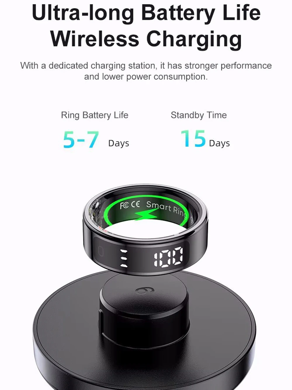 Anillo inteligente de carga inalámbrica pantalla inteligente 5ATM actividad impermeable anillos deportivos ritmo cardíaco sueño estrés gestión de la salud