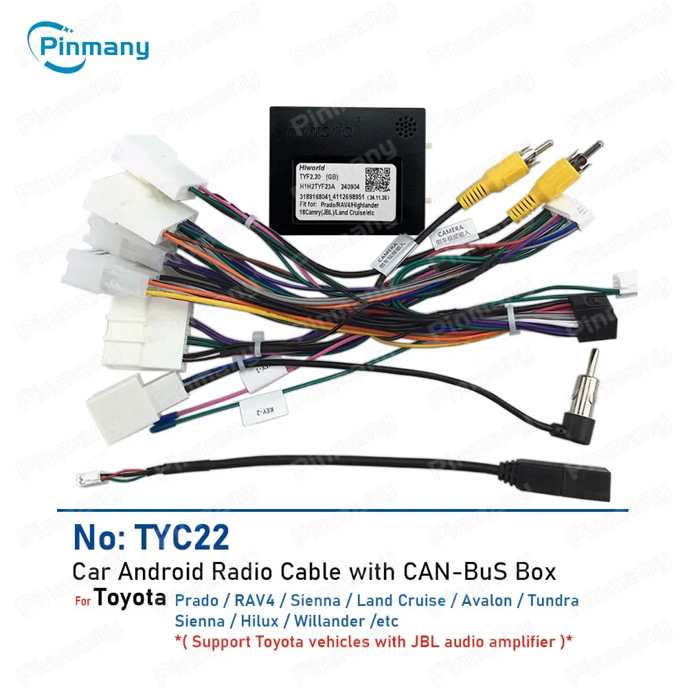 Car Radio Cable Connector TYC22 Wire Harness with CANBus for Toyota Prado Sienna RAV4 Land Cruise Avalon Tundra Sienna Hilux JBL