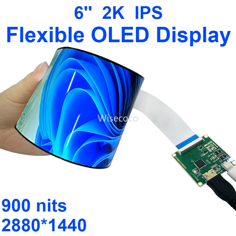 

6 Inch Flexible Display OLED 2880*1440 IPS Bendable Screen Ultrathin 900Nits AMOLED Display Type-C Drive Board for Raspberry Pi