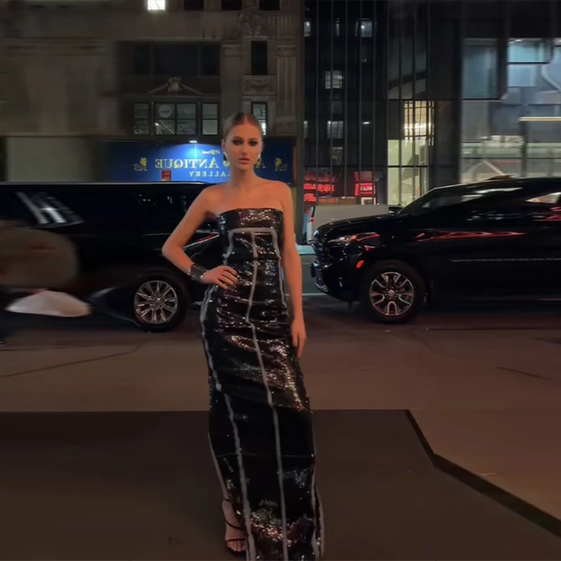 

Женское модное черное платье макси с пайетками, контрастной отделкой, облегающее, в пол, для летних клубных вечеринок и вечерних мероприятий