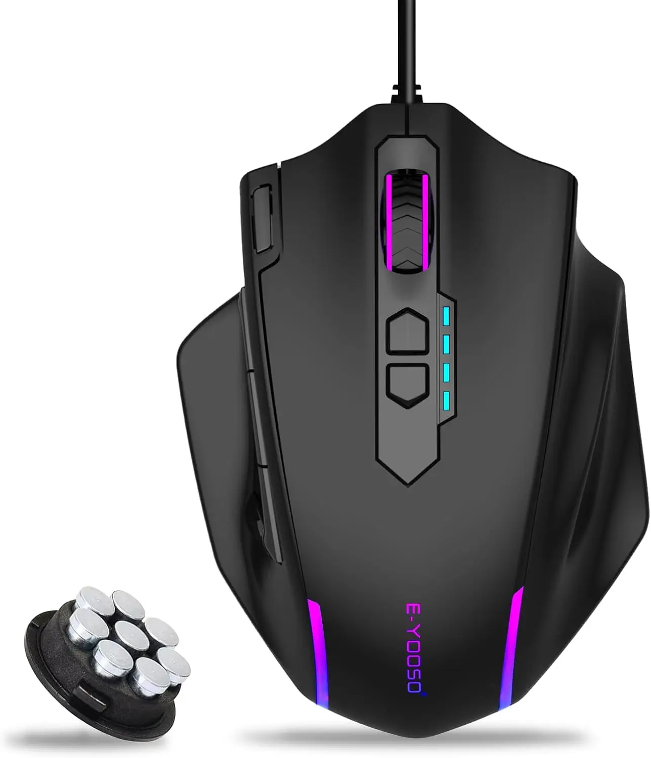 

E-YOOSO Wired Large Gaming Mouse, RGB Backlit,Side Buttons 11 Programmable Buttons,Adjustable Weights, Software Supports PC/Mac