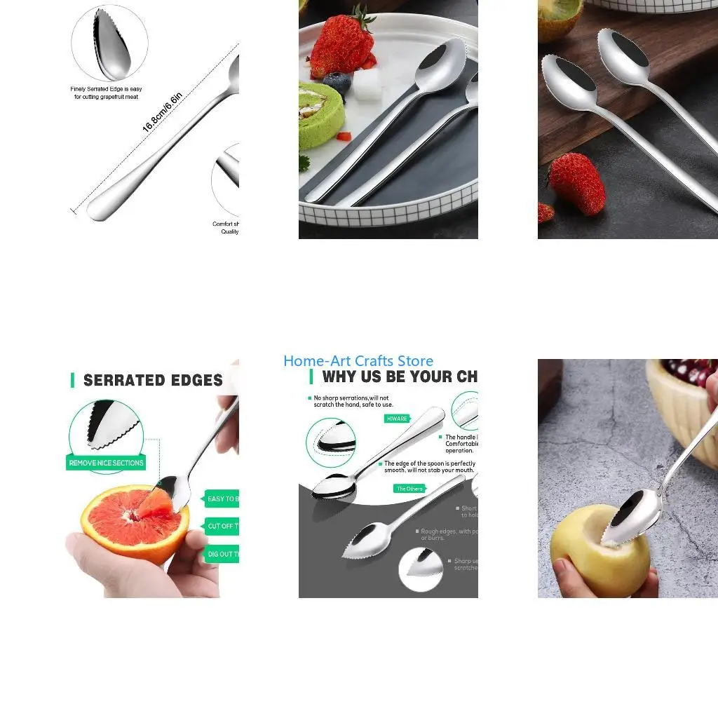 Y3NA 2 PCS Home Stainless Steel Grapefruit Spoon Ice Cream Dessert Spoon Serrated Fruit Coffee Stirring Spoons Teaspoons