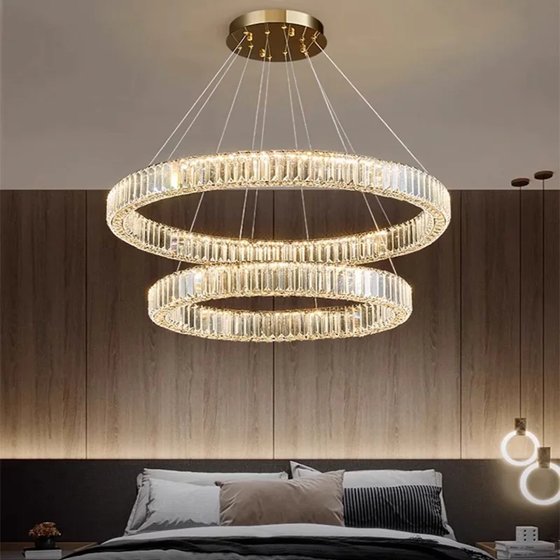 الحديثة لامعة حلقة كريستال LED الثريا الفاخرة السقف شنقا تجهيزات الإضاءة المنزل المعيشة الطعام ديكور غرفة نوم قلادة أضواء