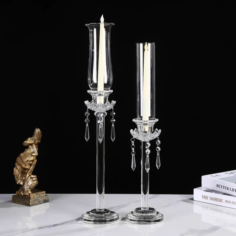 Single head wedding table decoration transparent crystal candle holder romantic candlelight dinner lighting glass ornament