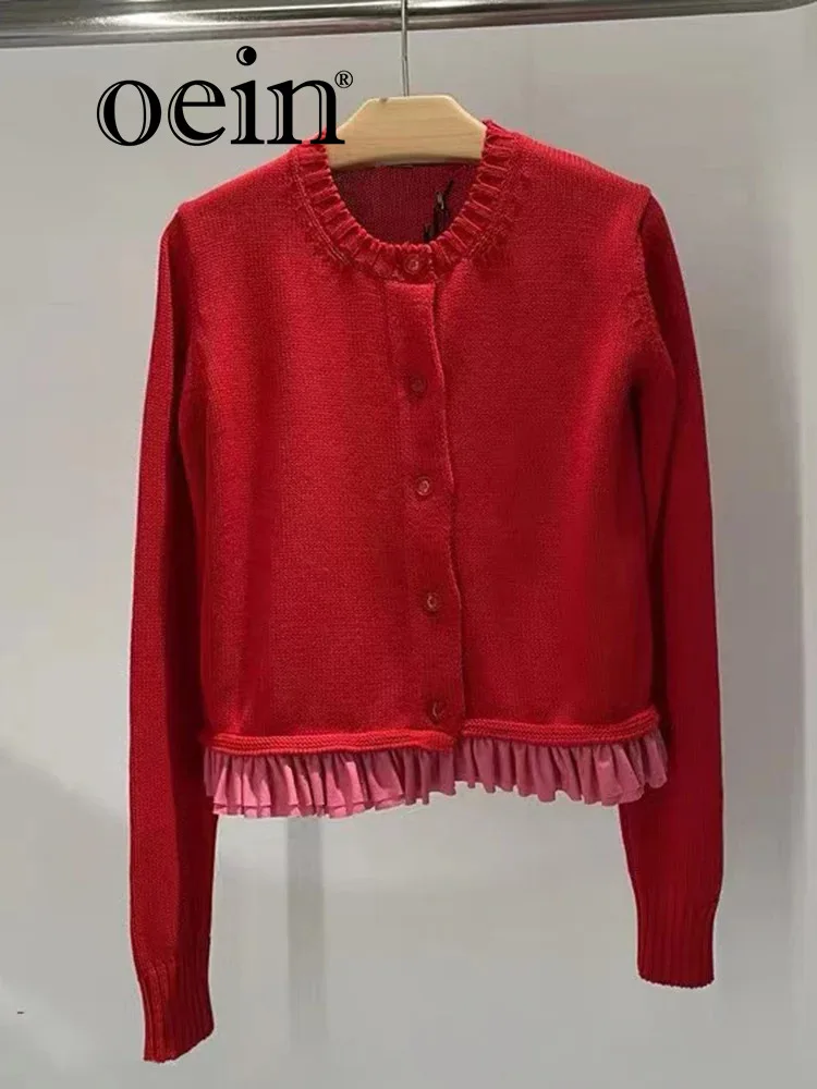 

[oein] 2024 New High-end Super Beautiful Red Lace Knit Sweater To Wear With A Lazy Style Sweater For Women In Autumn And