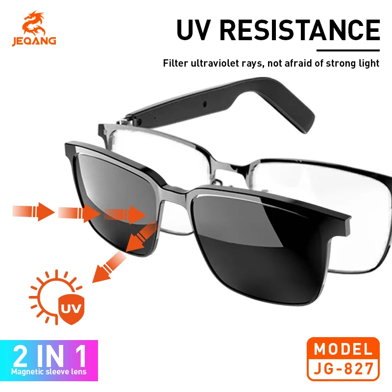 JEQANG JG-827 Occhiali da sole intelligenti Bluetooth 2N1 Due lenti magneticamente sostituibili