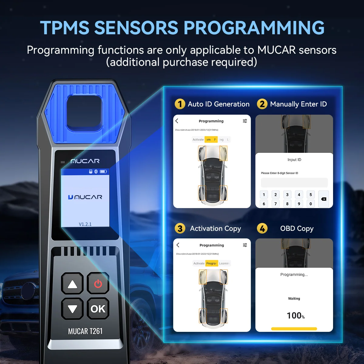 Global Version MUCAR T261 Tire Pressure Sensor Activate Learning Programming TPMS Diagnostic via APP 689BT 892BT VO8 VO7S