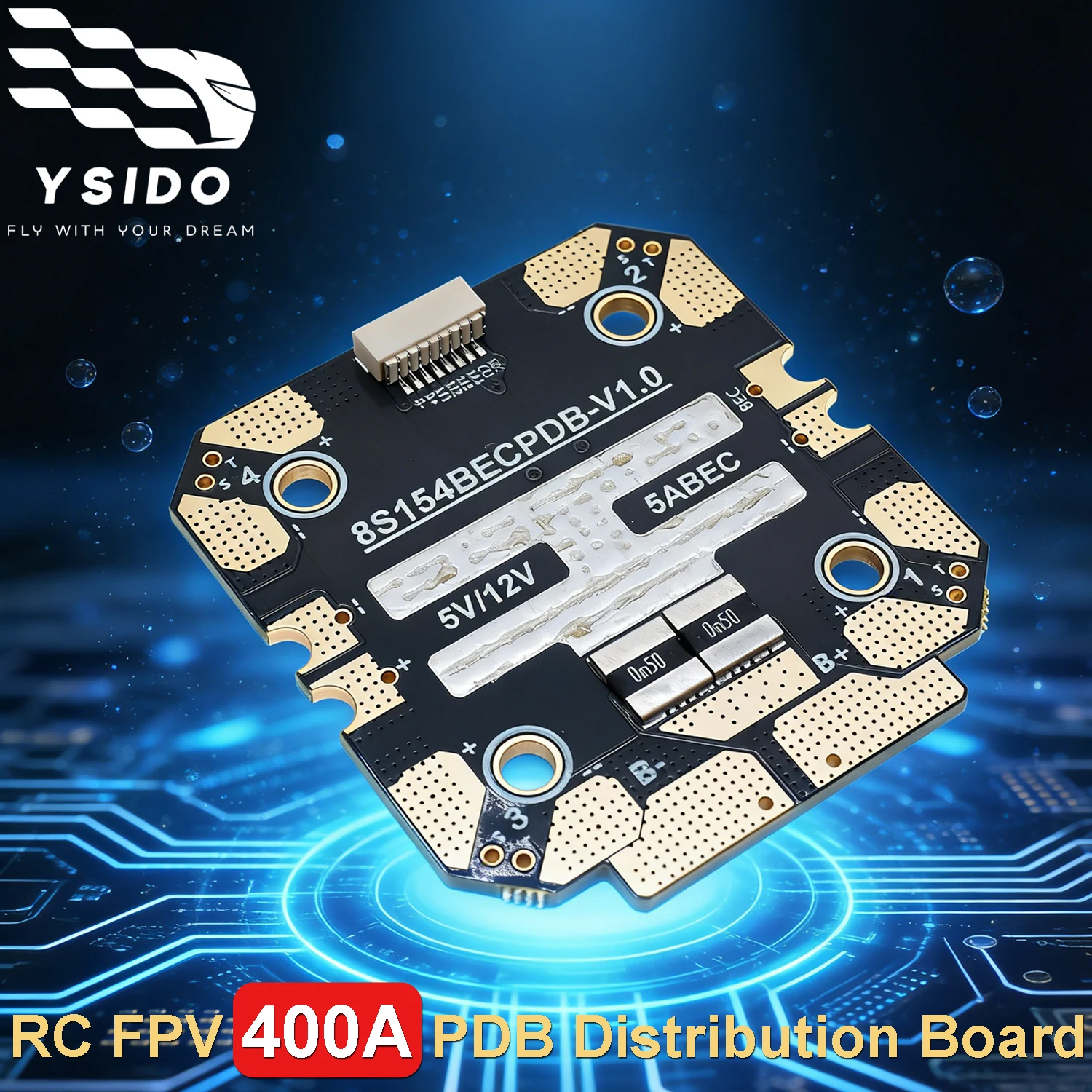 YSIDO RC FPV Power Distribution Board 400A 8S PDB for Single ESC RC Model FPV Drone Quadcopter Fixed Wing Aircraft Upgrade Parts