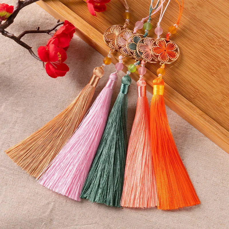 1PC Leaf Peach Blossom Tassel Spike Handmade Embroidered with Hanging Rope Tassels Pendant DIY Craft Accessories