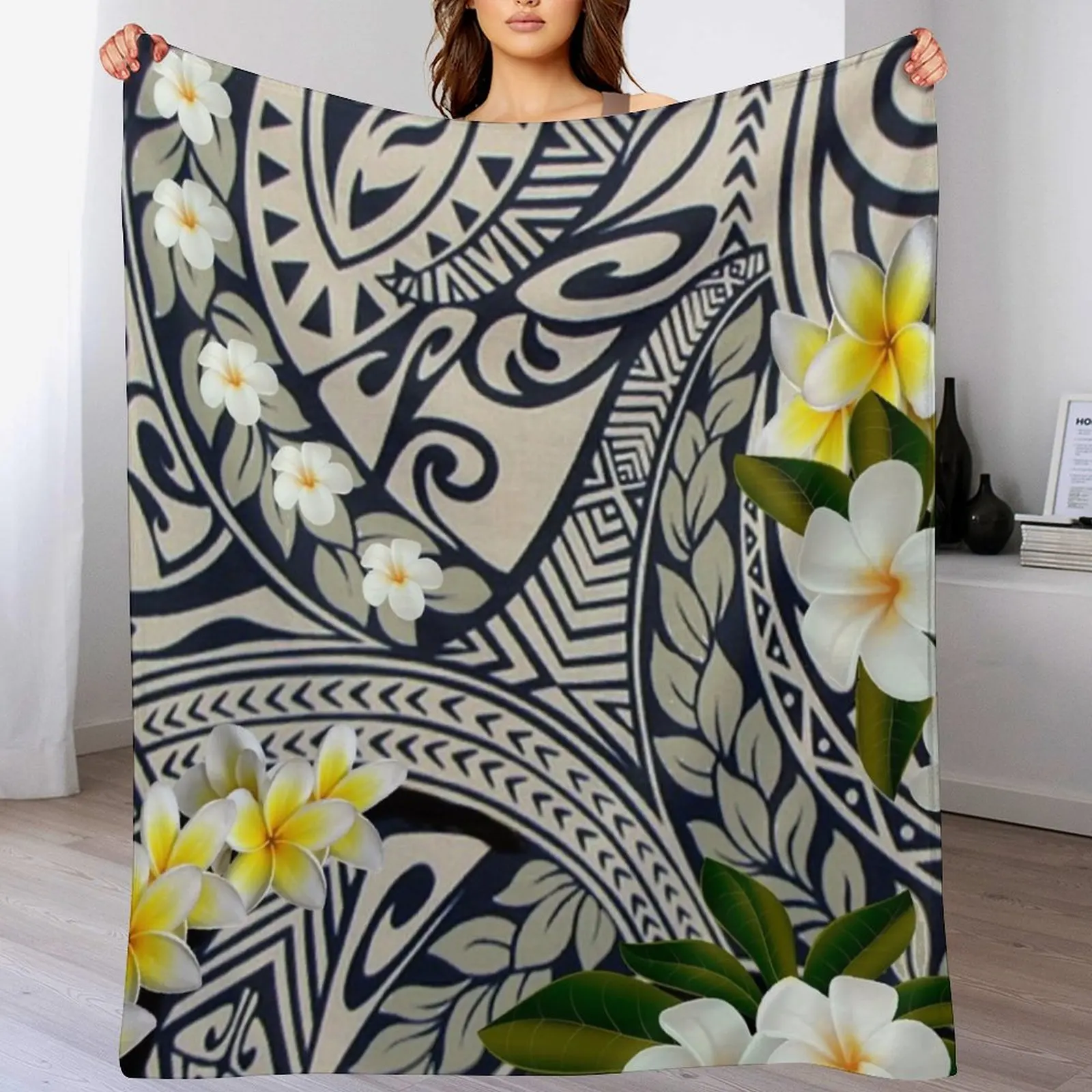 

Traditional Hawaiian Tapa and Plumeria Throw Blanket Hairys Blankets For Baby Decorative Throw anime Blankets