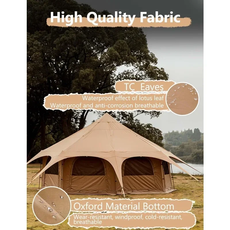 Cotton Canvas Bell Tent Yurts with Stove Jack Windproof Breathable Shade Family Camping Travel Group Activities