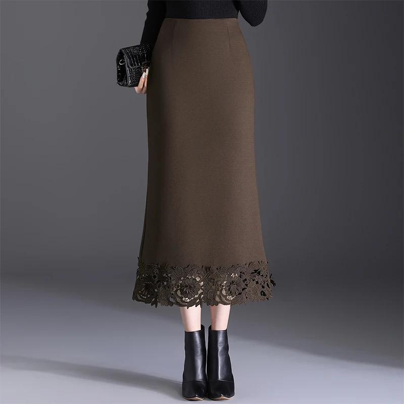 

Юбка-миди Ele Coffee Lace, женская, осенне-зимняя, новая, длинная, с завышенной талией, двухцветная, на молнии, из полиэфирного волокна