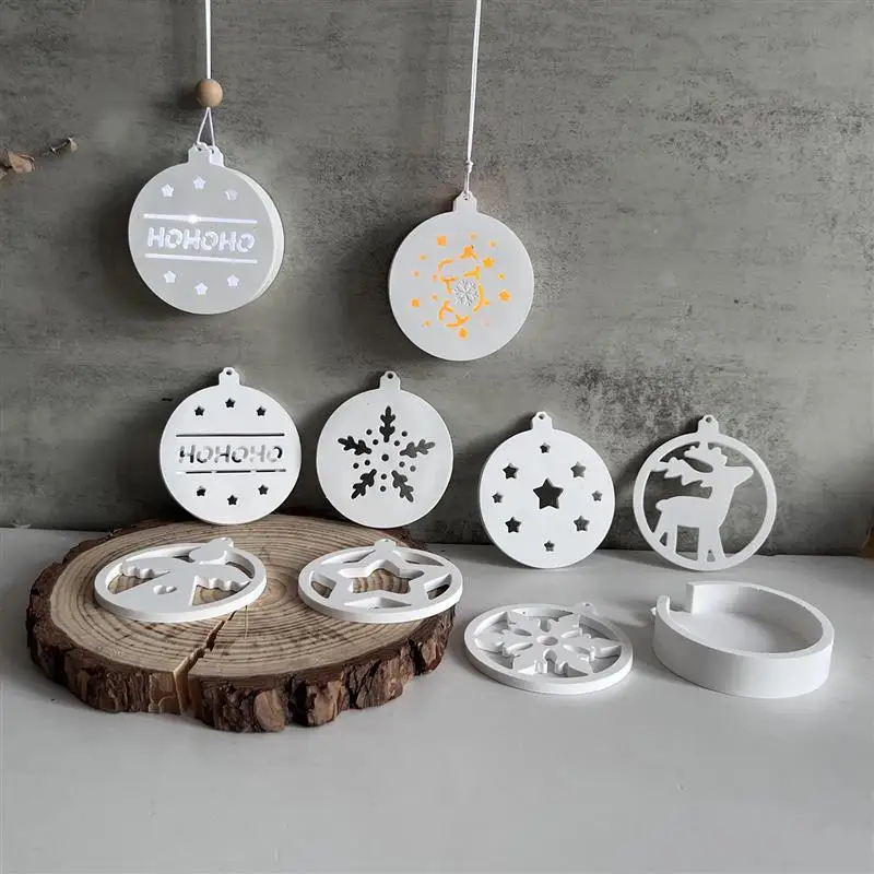 DIY Christmas Series Round Atmosphere Lamp Silicone Mold Splicing Light Box Hanging Star Elk Snowflake Light House Plaster Mold