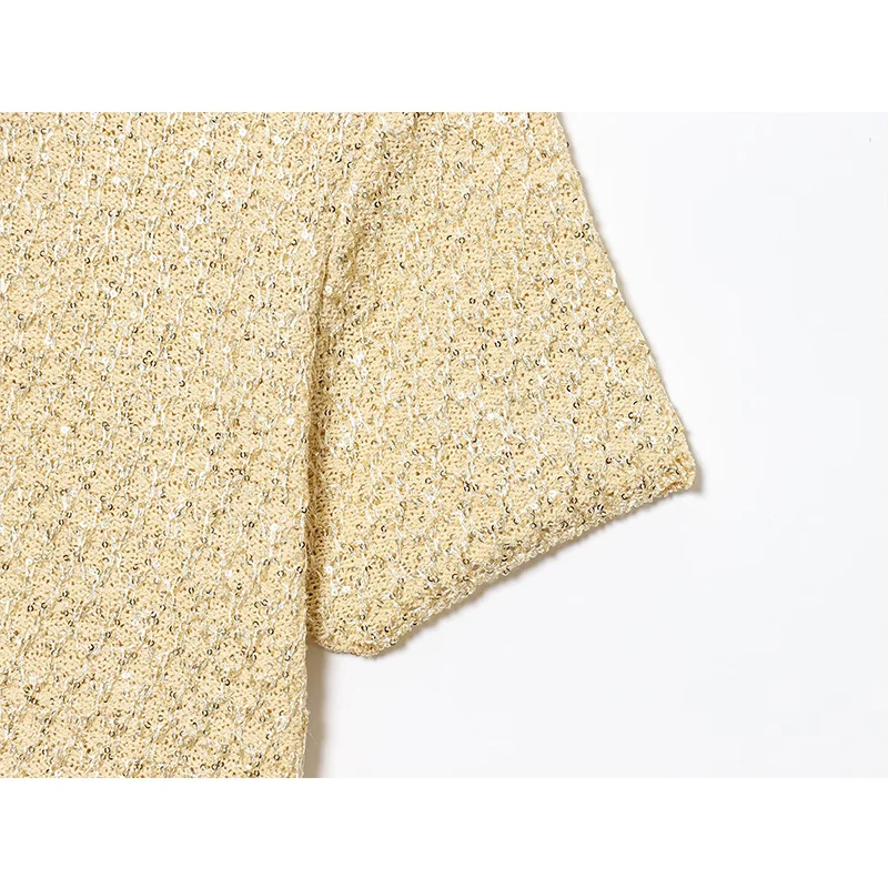 Cardigans courts tricotés à paillettes pour femmes, Chic et élégant, nouvelle mode, pull à manches courtes, haut en tricot décontracté, 2025