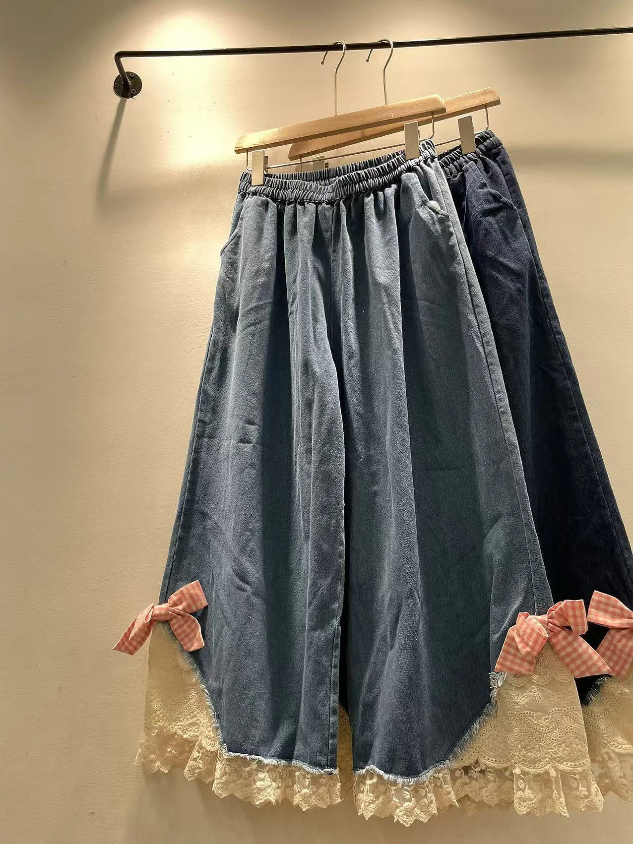 

Autumn New Women's Loose Wide Leg Pants Elastic Waist Lace Knot Casual Jeans High Waist Straight Tube Trousers