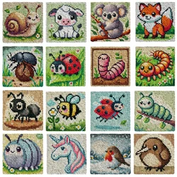 Cute Animals Embroidery Latch Hook Kit Cushion Cartoon Carpet Pillow Latch Hook Rug Kits Button Pad Package Smyrna Package DIY