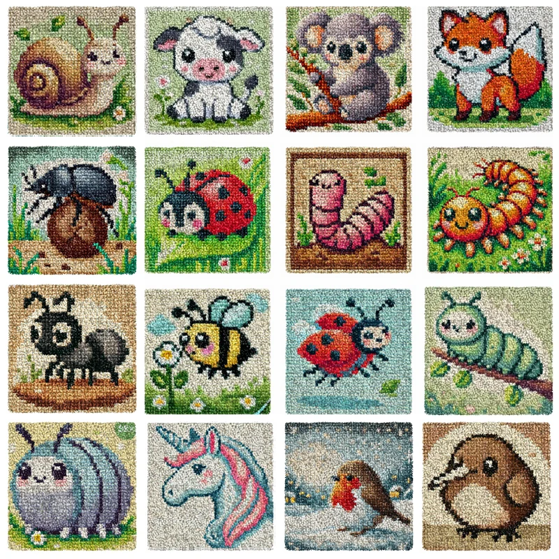 Cute Animals Embroidery Latch Hook Kit Cushion Cartoon Carpet Pillow Latch Hook Rug Kits Button Pad Package Smyrna Package DIY