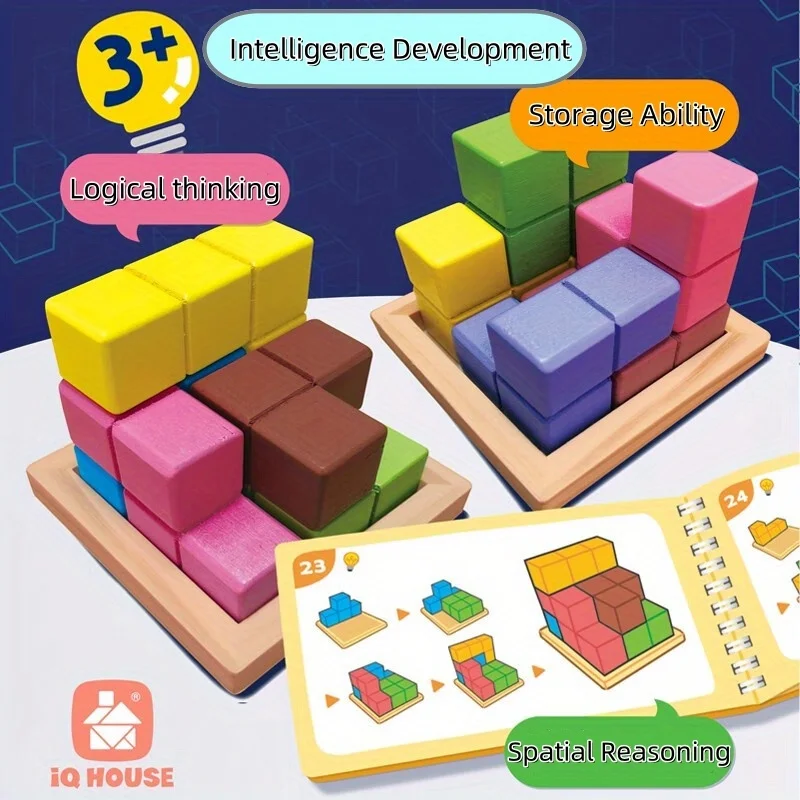 Edukacyjne drewniane klocki i logiczne puzzle - zabawki edukacyjne STEM dla dzieci, łączenie rodziców i dzieci, trening mózgu, gra rodzinna