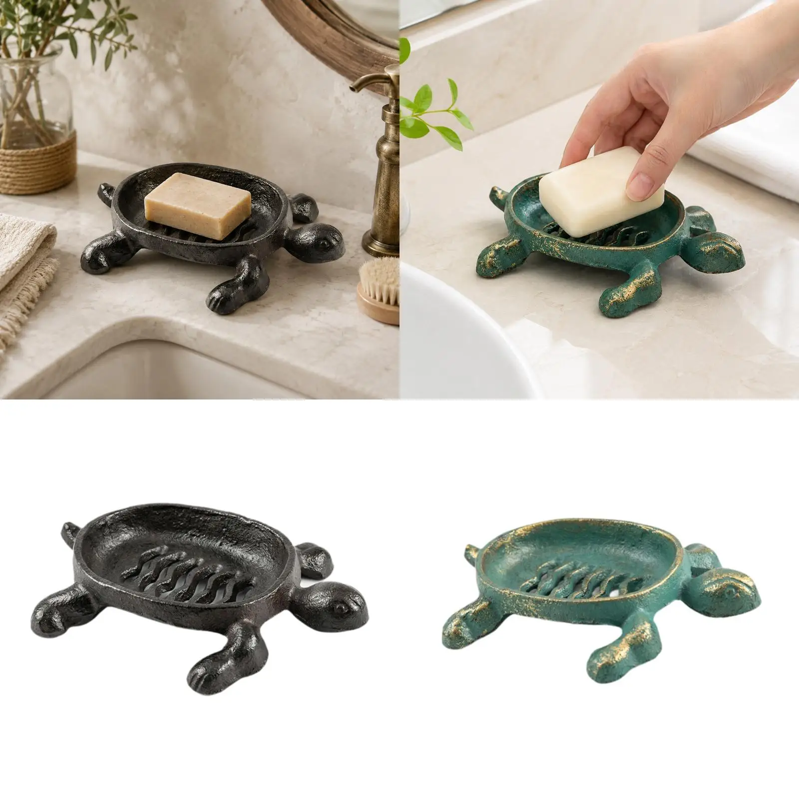 Vintage Turtle Soap Dish Metal Rack Hollow Bottom Organizer for Bathroom Decor and Kitchen Sink Use