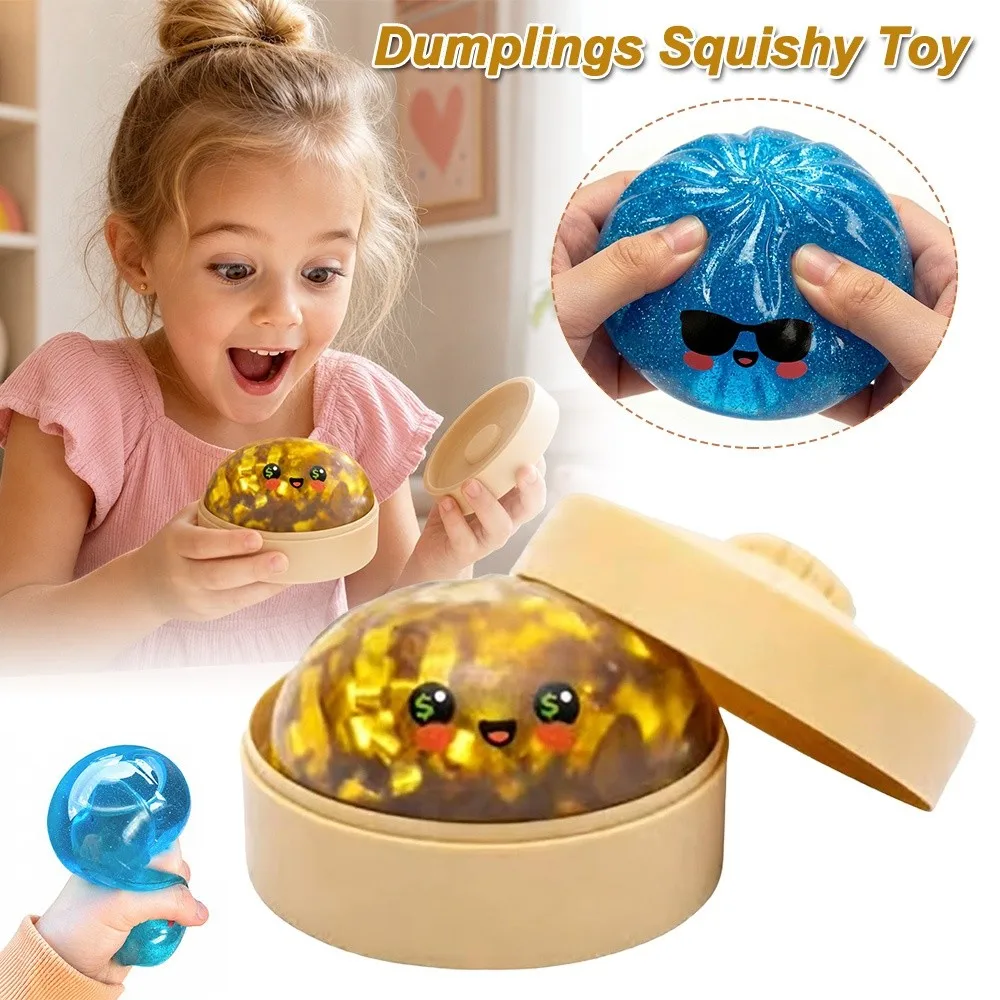 Glitter Shark Dumplings SqueezeToy with Steamer Slow Resilience Stress Relief Sensory Ball Fidget Soft
