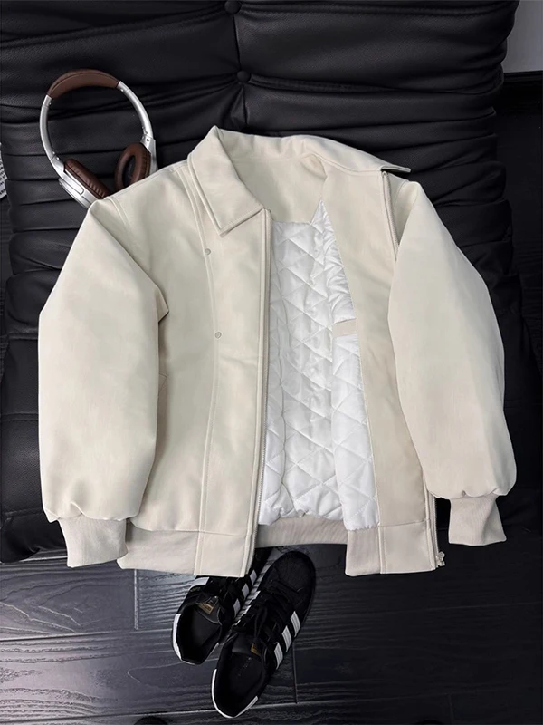 

Мужская куртка Cleanfit из утолщенного хлопка, зимняя, с ромбовидным узором, из искусственной кожи, в американском стиле, с длинными рукавами, на молнии