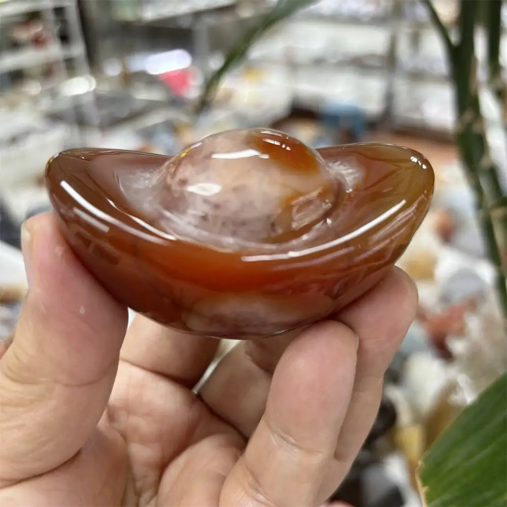 1PCS Natural Carnelian Red Agate Ingot Carving Polished Reiki Healing Fengshui High-Quality Energy Room Decor Gift