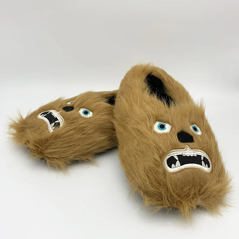 

New Adult Savage Plush Warm Slippers Winter Men's Funny Home Cotton Slippers Non-slip Floor Shoes Flats Men Shoes Men Slippers