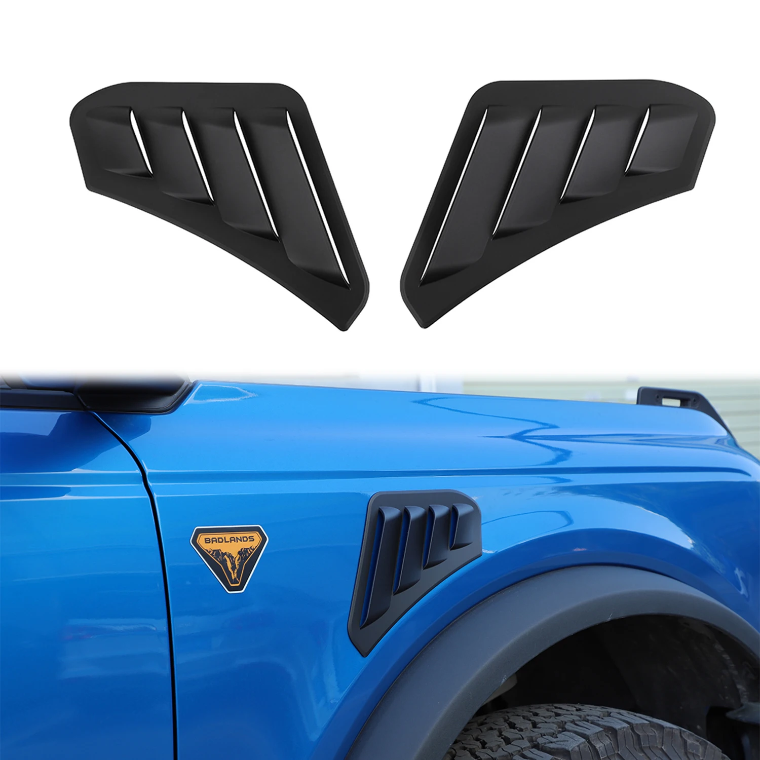 

Leaf Panel Grille Decoration Cover Trim for Ford Bronco 2021 2022 2023 2Pcs ABS Decal Car Styling Exterior Accessories Black