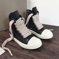 Fashion Men's Casual Shoes Leather Shoes for Women Jumbo Shoelace Black Solid Man Sneakers Lace-up Men's Shoes