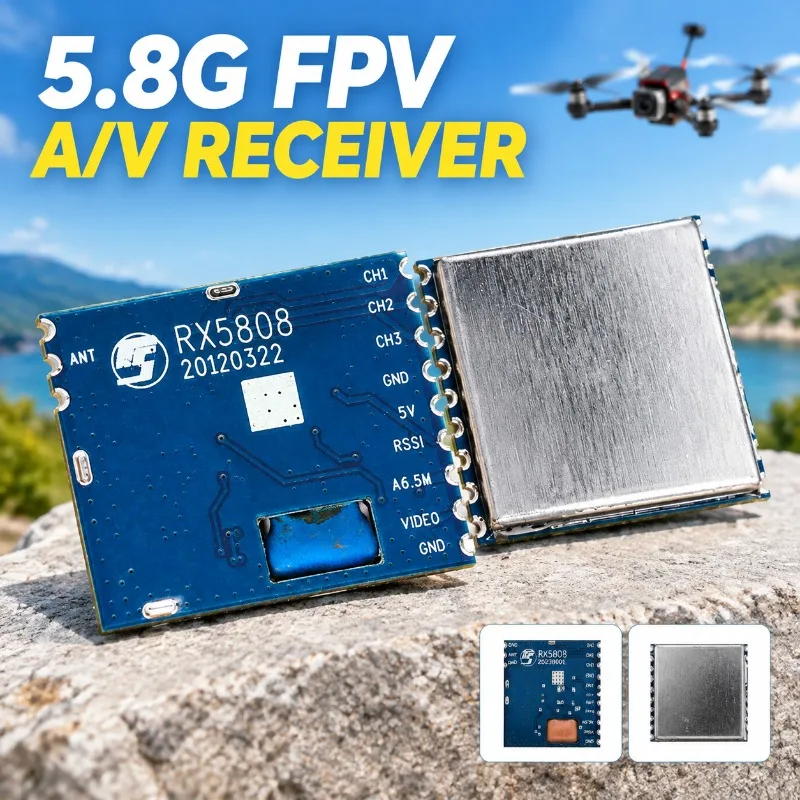 RX5808 5.8G 48CH Wireless Audio Video Receiving Module Button Frequency Tuning for FPV Racing Quadcopter Drone Analog Receiver